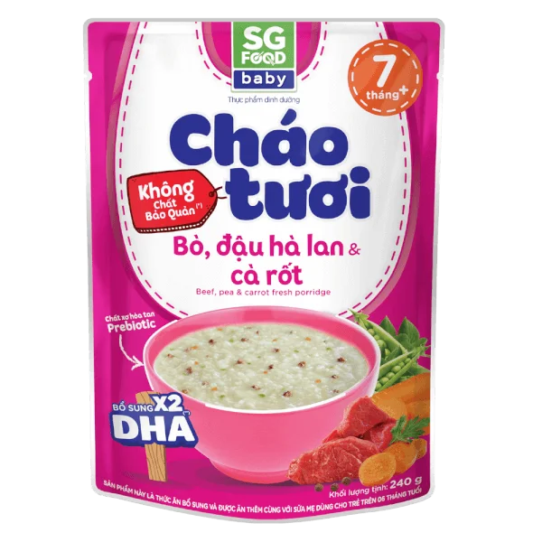 Cháo tươi baby bò đậu hà lan cà rốt 240g, SG Food, 7 tháng