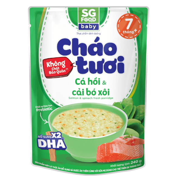 Combo 2 Cháo tươi baby cá hồi cải bó xôi 240g, SG Food, 7 tháng