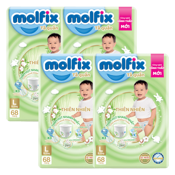 Combo 4 Tã quần Molfix (L, 9 - 13kg, 68 miếng) (giao bao bì ngẫu nhiên)