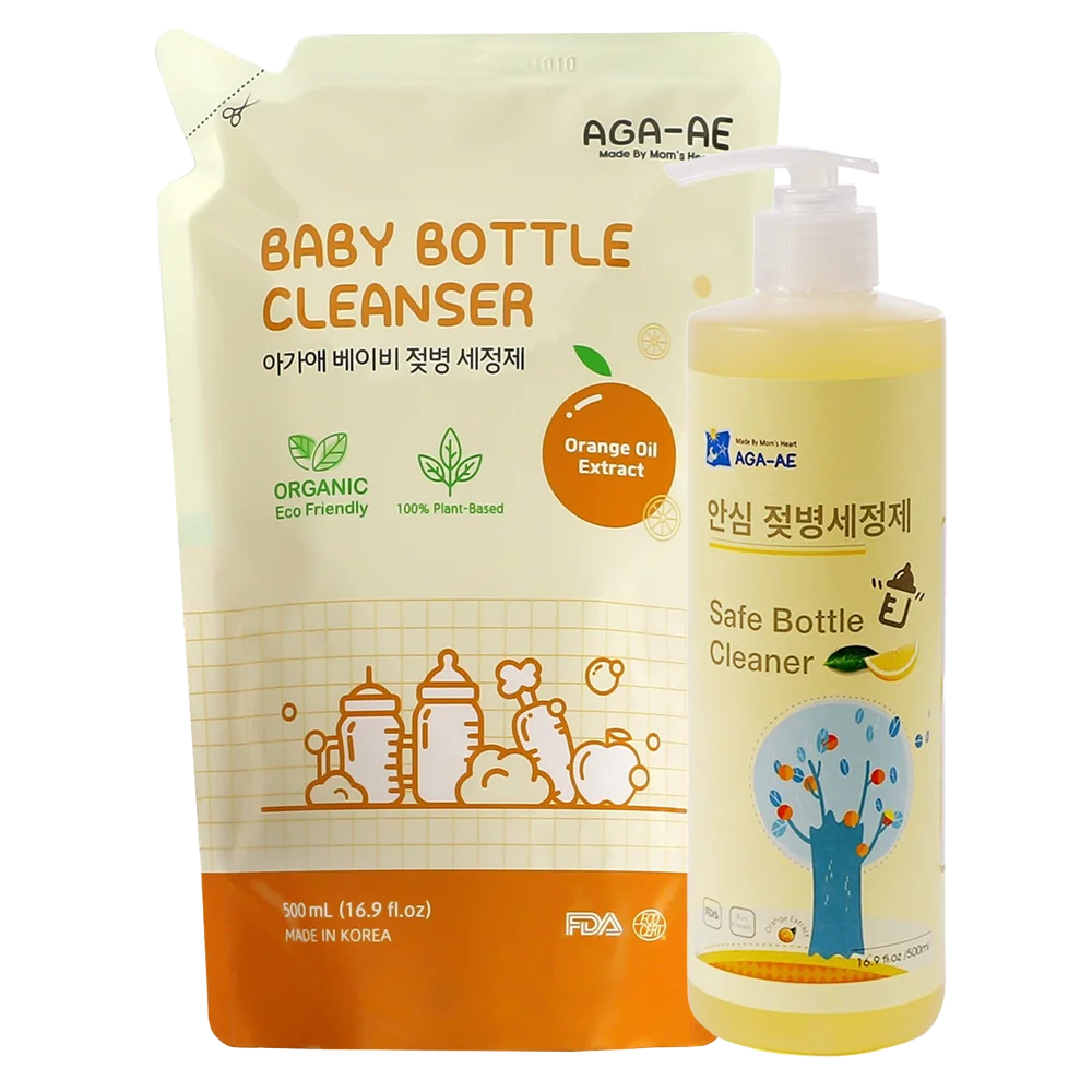 Combo 1 Nước rửa bình sữa AGA-AE hương cam- Túi 500ml và 1 Nước rửa bình sữa AGA-AE hương cam - Chai 500ml