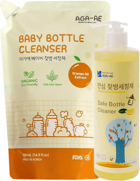 Combo 1 Nước rửa bình sữa AGA-AE hương cam- Túi 500ml và 1 Nước rửa bình sữa AGA-AE hương cam - Chai 500ml