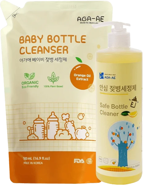 Combo 1 Nước rửa bình sữa AGA-AE hương cam- Túi 500ml và 1 Nước rửa bình sữa AGA-AE hương cam - Chai 500ml