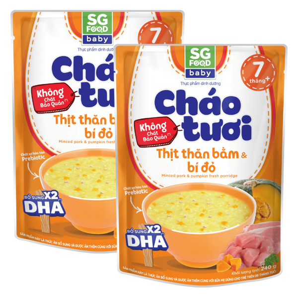 Combo 2 Cháo tươi baby thịt thăn bằm bí đỏ 240g, SG Food, 7 tháng