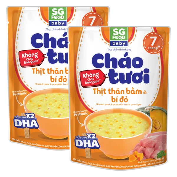 Combo 2 Cháo tươi baby thịt thăn bằm bí đỏ 240g, SG Food, 7 tháng