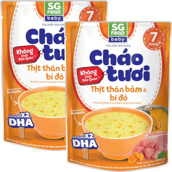 Combo 2 Cháo tươi baby thịt thăn bằm bí đỏ 240g, SG Food, 7 tháng