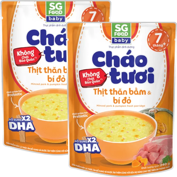 Combo 2 Cháo tươi baby thịt thăn bằm bí đỏ 240g, SG Food, 7 tháng