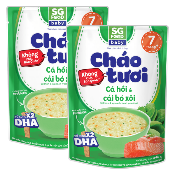 Combo 2 Cháo tươi baby cá hồi cải bó xôi 240g, SG Food, 7 tháng