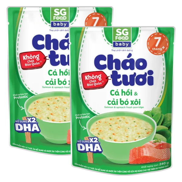Combo 2 Cháo tươi baby cá hồi cải bó xôi 240g, SG Food, 7 tháng