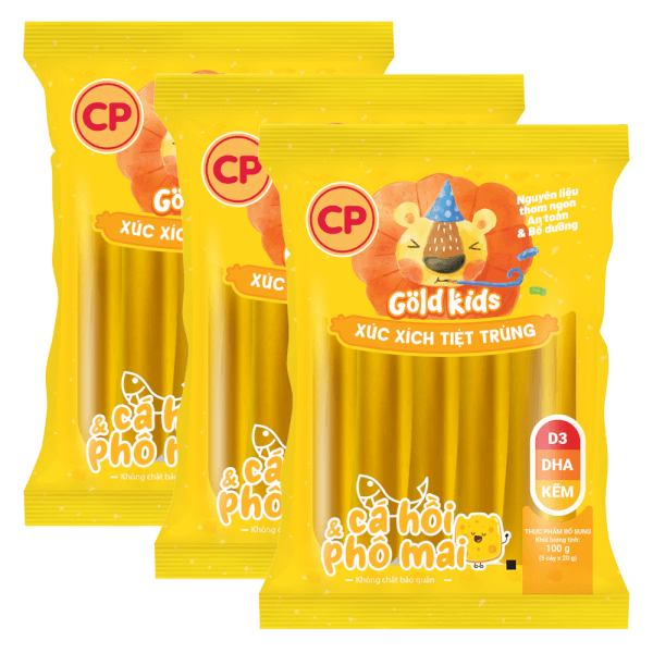 Combo 3 Xúc Xích Tiệt Trùng Goldkids Cá hồi & Phô Mai