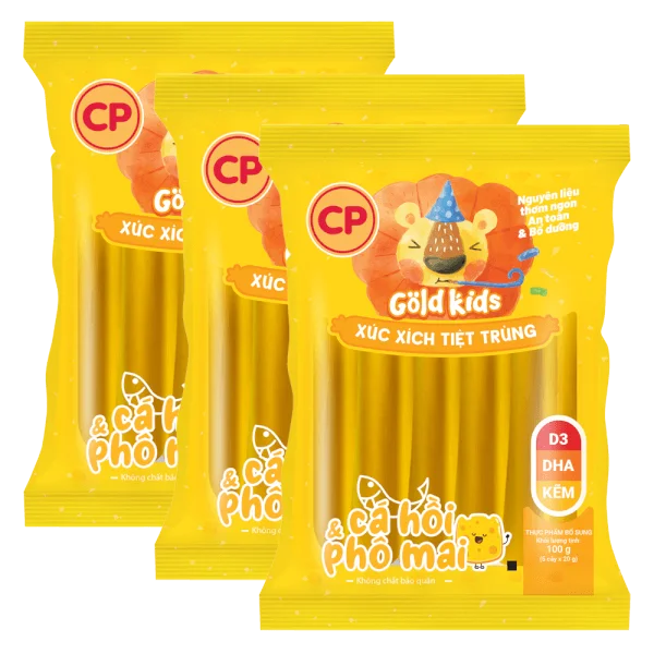 Combo 3 Xúc Xích Tiệt Trùng Goldkids Cá hồi & Phô Mai