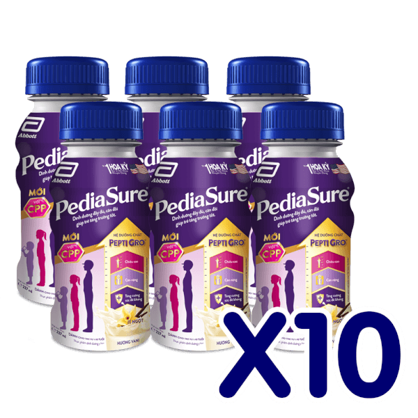 Combo 10 Thực phẩm dinh dưỡng y học cho trẻ 1-10 tuổi: Pediasure dạng lỏng hương vani 237ml (Lốc 6 chai)