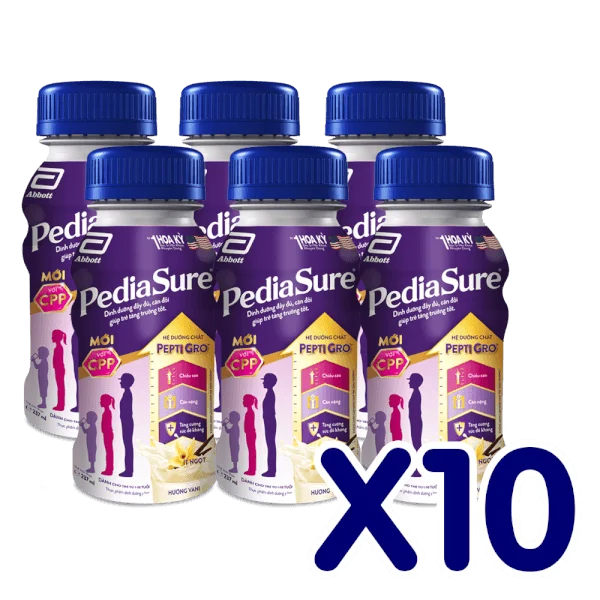 Combo 10 Thực phẩm dinh dưỡng y học cho trẻ 1-10 tuổi: Pediasure dạng lỏng hương vani 237ml (Lốc 6 chai)