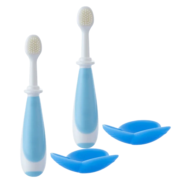 Combo 2 Bàn chải silicone kèm nắp chặn an toàn cho bé Animo (xanh, RKX4025)