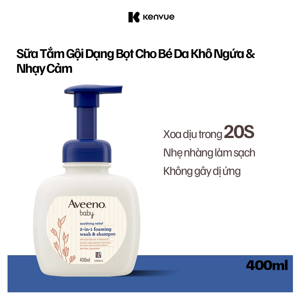 Sữa tắm gội tạo bọt 2 trong 1 Aveeno baby soothing relief 2in1 foaming wash & shampoo 400ml