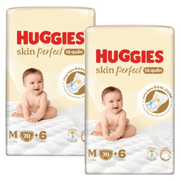 Combo 2 Tã quần Huggies SkinPerfect Pants (M, 6-11kg, 70+6 miếng)