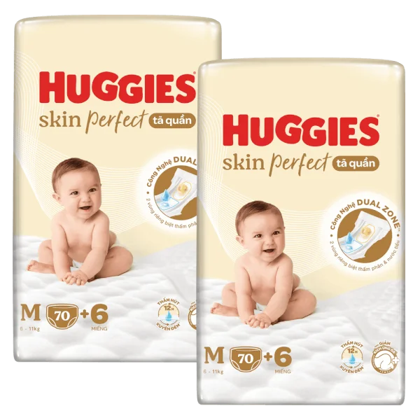 Combo 2 Tã quần Huggies SkinPerfect Pants (M, 6-11kg, 70+6 miếng)