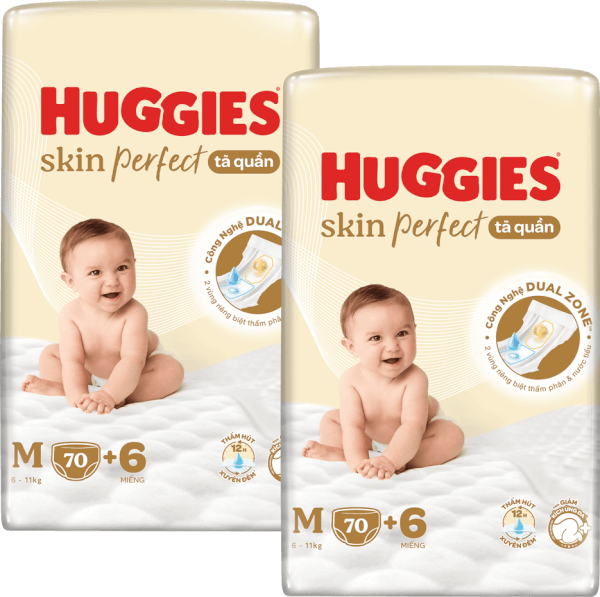 Combo 2 Tã quần Huggies SkinPerfect Pants (M, 6-11kg, 70+6 miếng)