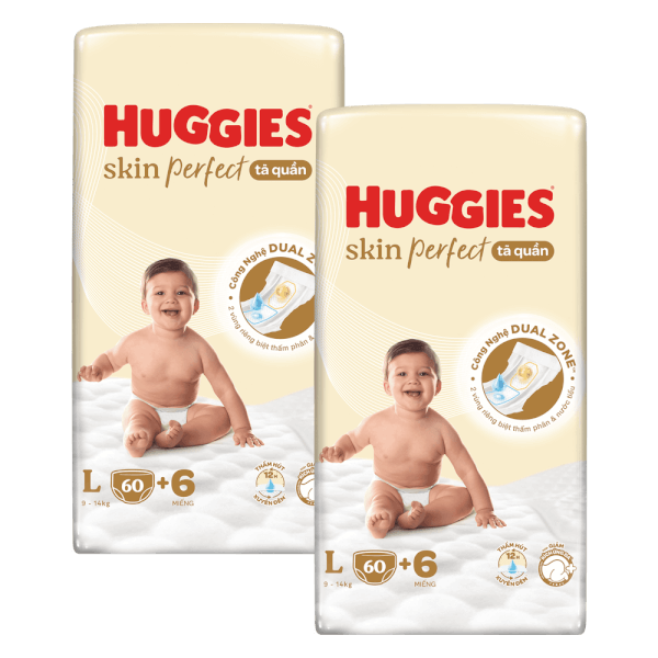 Combo 2 Tã quần Huggies SkinPerfect Pants (L, 9-14kg, 60+6 miếng)