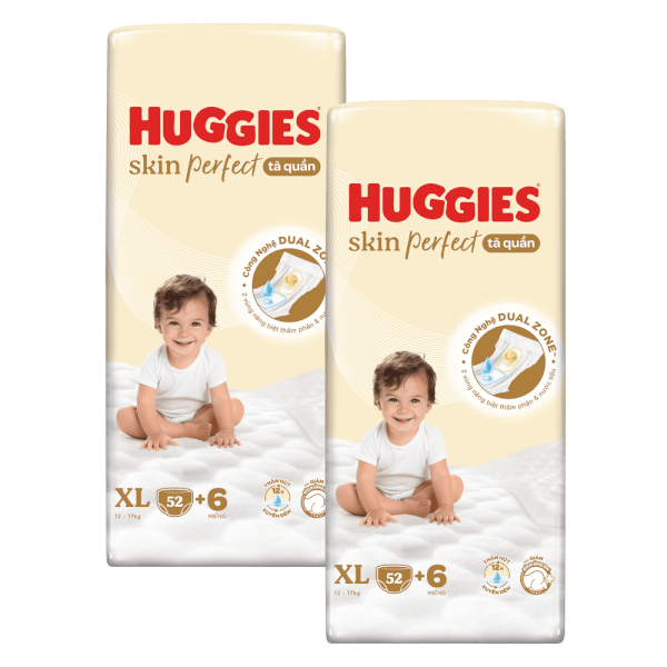 Combo 2 Tã quần Huggies SkinPerfect Pants (XL, 12-17kg, 52+6 miếng)