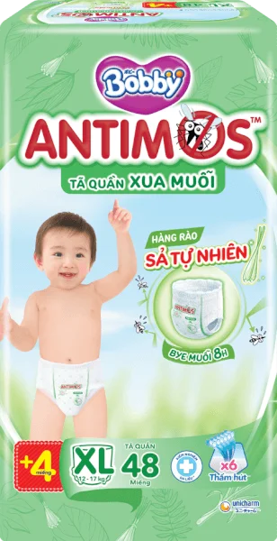 Tã quần Bobby Antimos Xua Muỗi (size XL, 48+4 miếng)