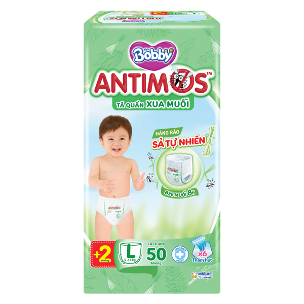 Tã quần Bobby Antimos Xua Muỗi (size L, 50+2 miếng)