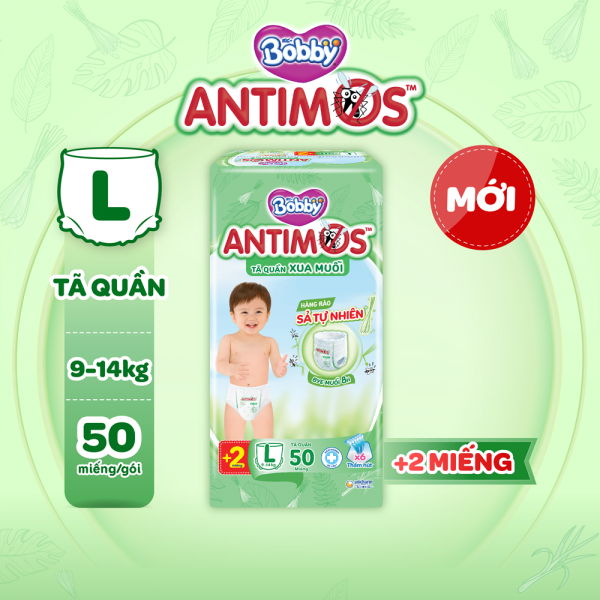 Tã quần Bobby Antimos Xua Muỗi (size L, 50+2 miếng)