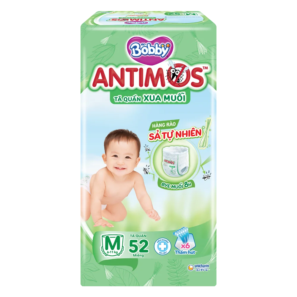 Tã quần Bobby Antimos Xua Muỗi (size M, 52 miếng)