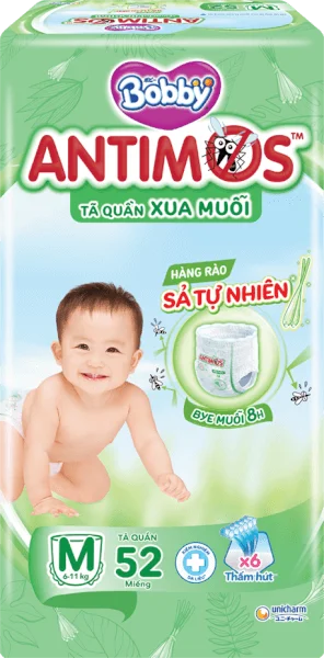 Tã quần Bobby Antimos Xua Muỗi (size M, 52 miếng)
