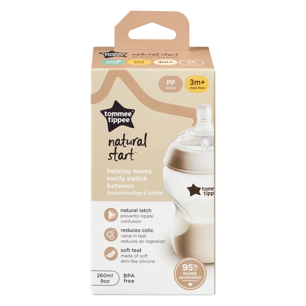 Bình sữa PP ty siêu mềm tự nhiên Tommee Tippee Natural Start 260ml, núm ty đi kèm 3-6 tháng
