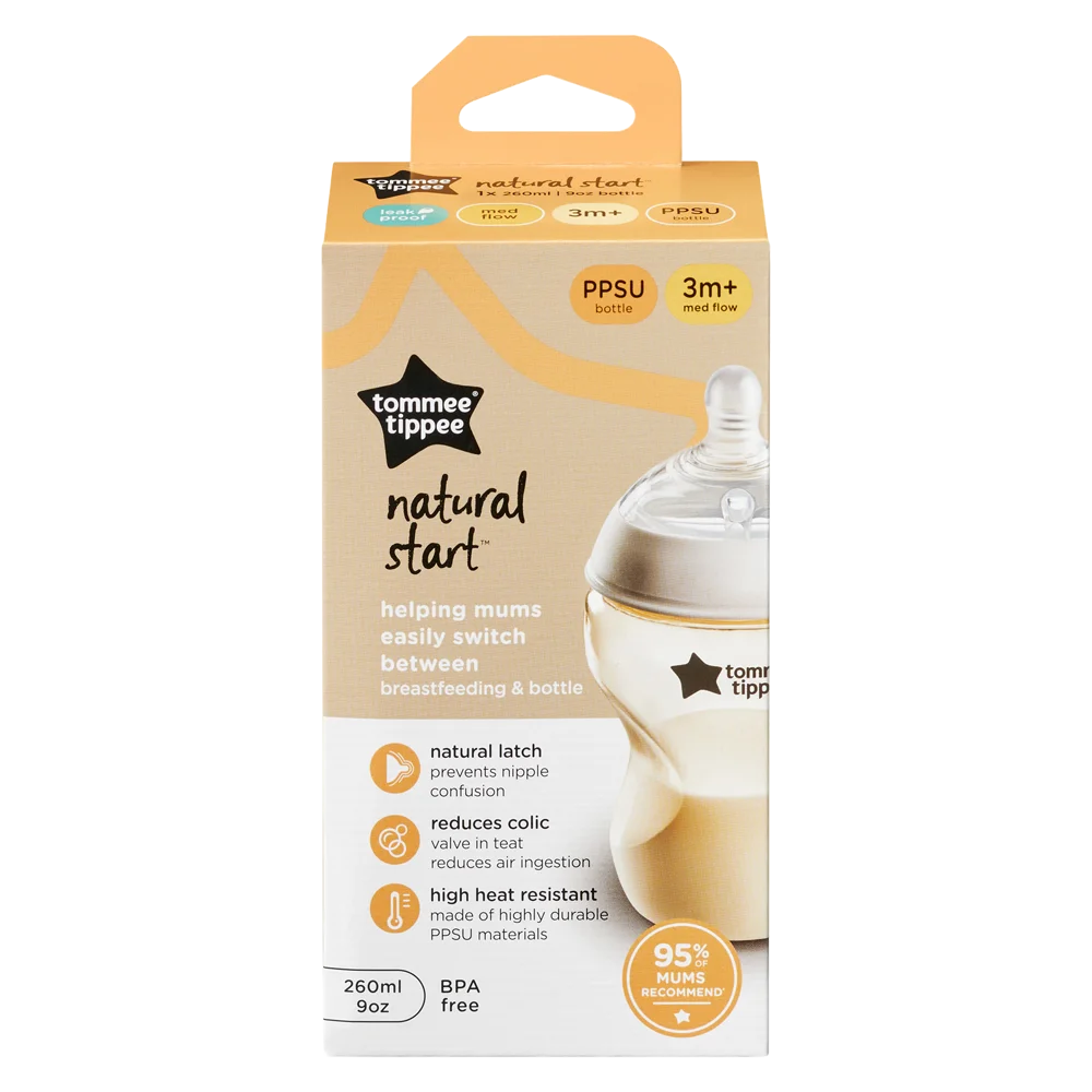 Bình Sữa PPSU Ty Siêu Mềm Tự Nhiên Tommee Tippee Natural Start 260ml, Núm Ty Đi Kèm 3-6 Tháng