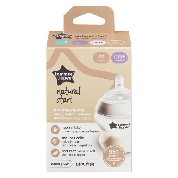 Bình sữa PP ty siêu mềm tự nhiên Tommee Tippee Natural Start 150ml, núm ty đi kèm 0-3 tháng