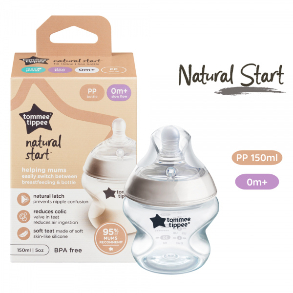 Bình sữa PP ty siêu mềm tự nhiên Tommee Tippee Natural Start 150ml, núm ty đi kèm 0-3 tháng