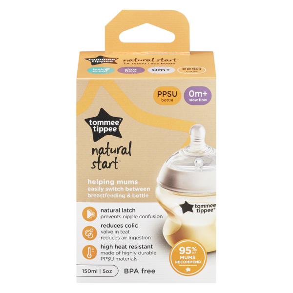 Bình Sữa PPSU Ty Siêu Mềm Tự Nhiên Tommee Tippee Natural Start 150ml, Núm Ty Đi Kèm 0-3 Tháng