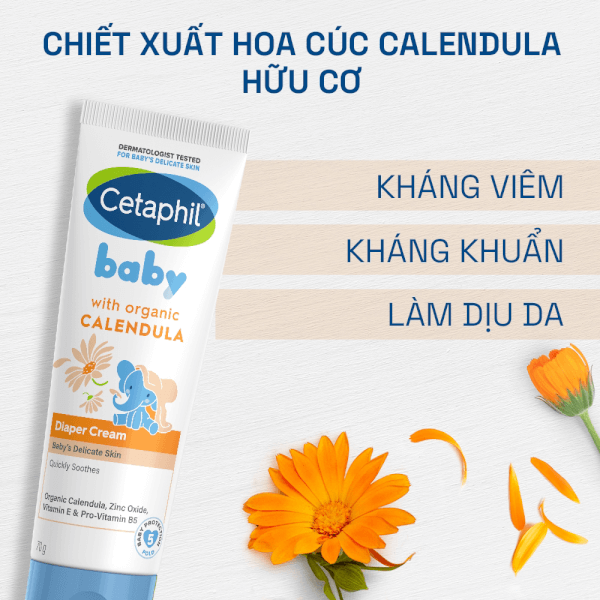 Kem làm dịu hăm tã Cetaphil Baby Diaper Cream Calendula 70g