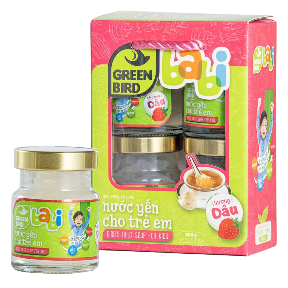 Lốc Green Bird - Babi Nước Yến Cho Trẻ Em Hương Dâu - (4hũ*72gr)