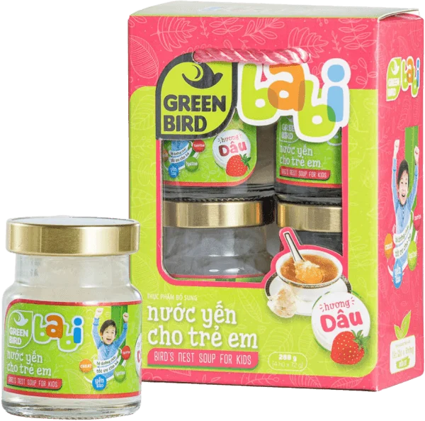 Lốc Green Bird - Babi Nước Yến Cho Trẻ Em Hương Dâu - (4hũ*72gr)