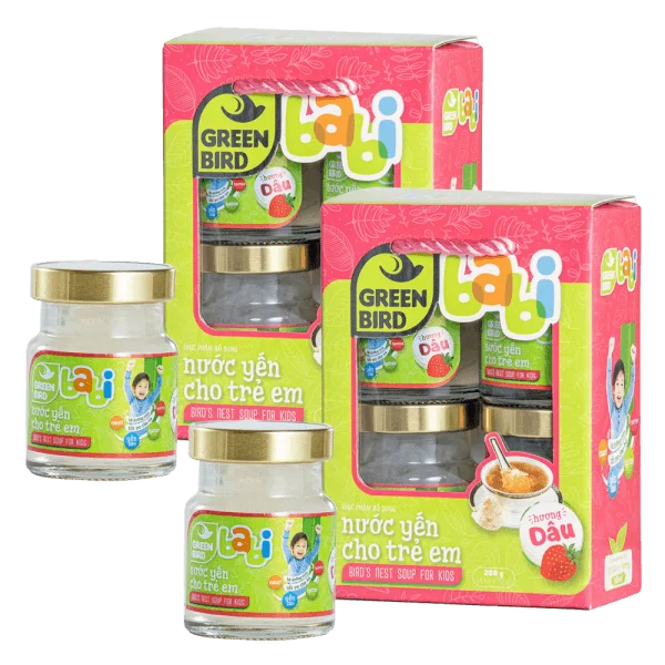 Combo 2 Lốc Green Bird - Babi Nước Yến Cho Trẻ Em Hương Dâu - (4hũ*72gr)