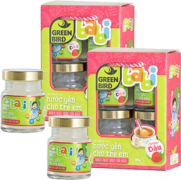 Combo 2 Lốc Green Bird - Babi Nước Yến Cho Trẻ Em Hương Dâu - (4hũ*72gr)