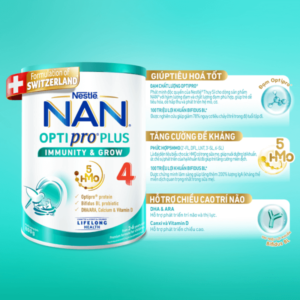 Combo 2 Sữa Nan Optipro PLUS 4 1.5kg, với 5HMO, Công thức từ Thụy Sĩ (2-6 tuổi)