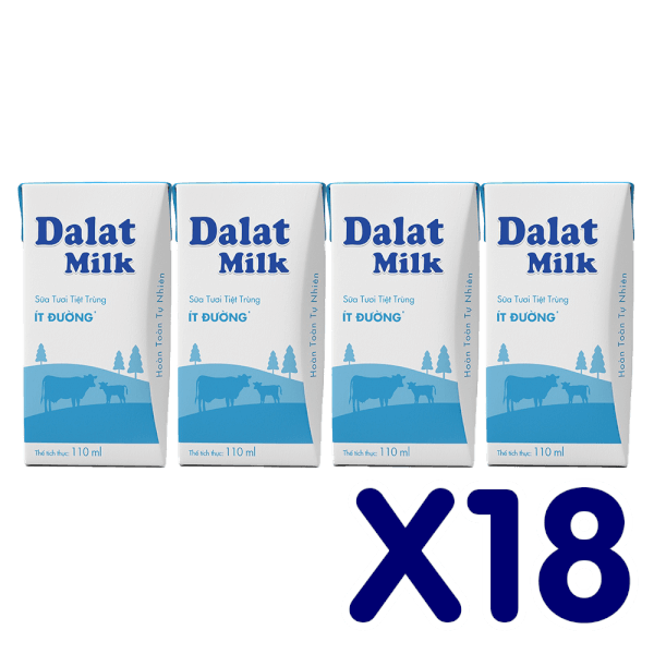 Combo 18 Sữa tươi tiệt trùng Dalat Milk ít đường 110ml (lốc 4 hộp)