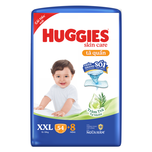 Combo 4 Tã quần Huggies Skincare gói cực đại (XXL, >15kg, 54 miếng)