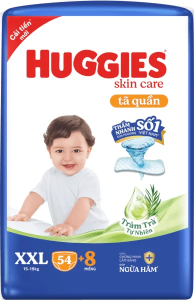 Tã quần Huggies Skincare gói cực đại (XXL, >15kg, 54 miếng) (Giao bao bì ngẫu nhiên)