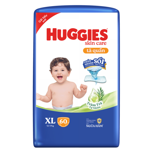 Combo 4 Tã quần Huggies Skincare gói cực đại (XL, 12-17kg, 60 miếng)