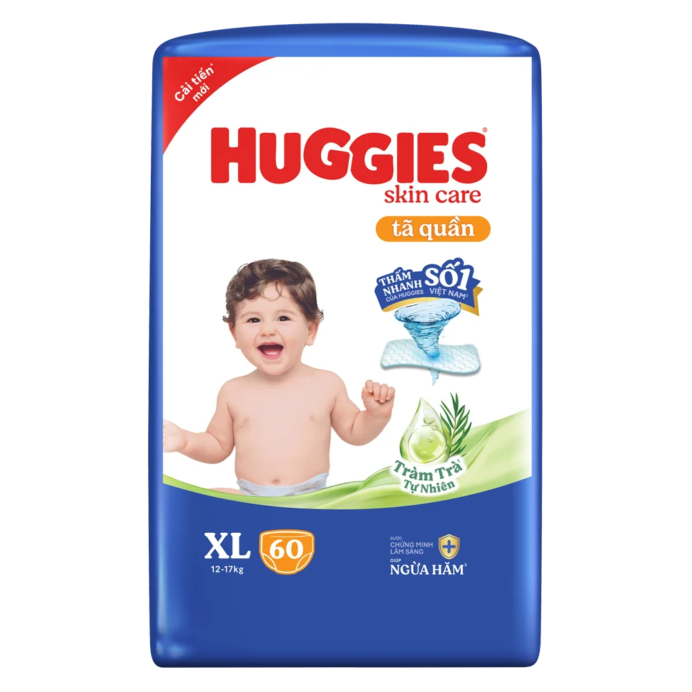 Tã quần Huggies Skincare gói cực đại (XL, 12-17kg, 60 miếng) (giao bao bì ngẫu nhiên)