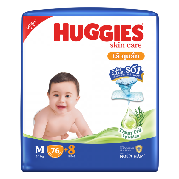 Combo 4 Tã quần Huggies Skincare gói cực đại (M, 6-11kg, 76 miếng)