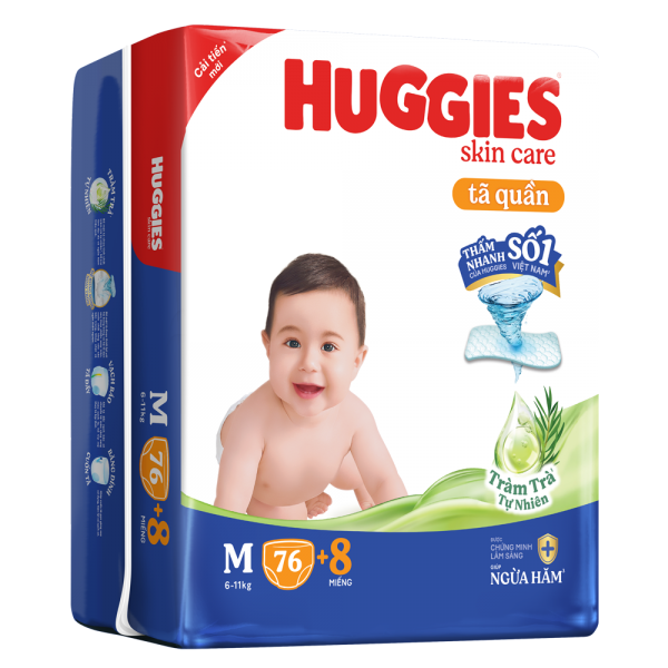 Tã quần Huggies Skincare gói cực đại (M, 6-11kg, 76 miếng) (giao bao bì ngẫu nhiên)