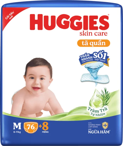 Tã quần Huggies Skincare gói cực đại (M, 6-11kg, 76 miếng) (giao bao bì ngẫu nhiên)
