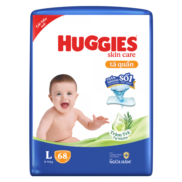 Tã quần Huggies Skincare gói cực đại (L, 9-14kg, 68 miếng) (giao bao bì ngẫu nhiên)