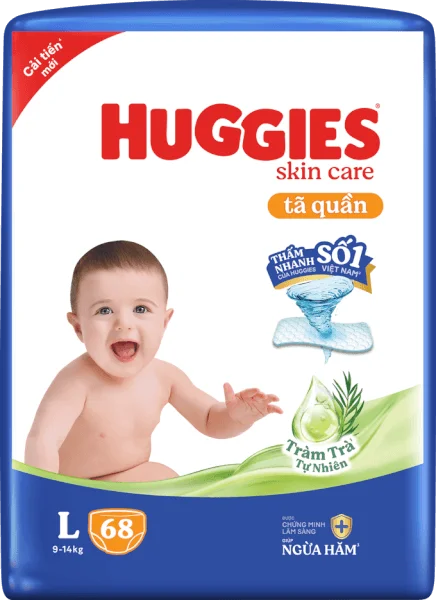 Tã quần Huggies Skincare gói cực đại (L, 9-14kg, 68 miếng) (giao bao bì ngẫu nhiên)
