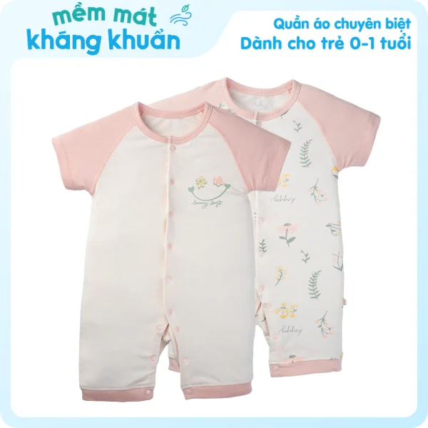Set 2 Bodysuit kháng khuẩn đùi Hoa nắng Animo VD1023007 (0-12M,Kem)